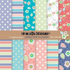 Springtime Flower Digital Paper Bright Floral Scrapbooking Paper Spring Digital Paper Bright flowers and leaves Personal and Commercial Use