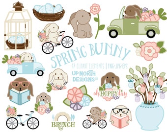 Spring bunny clipart rabbit illustrations Easter clipart cute bunny on bicycle can also be used for baby shower or brunch invitation