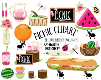 Picnic clipart ants carrying watermelon and a submarine sandwich pink lemonade clipart party illustrations