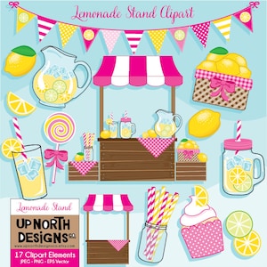 Lemonade Stand Clipart Lemonade clipart Lemon clipart Lemonade bunting Lemonade in jar with straw Lemon cupcake Personal and Commercial Use