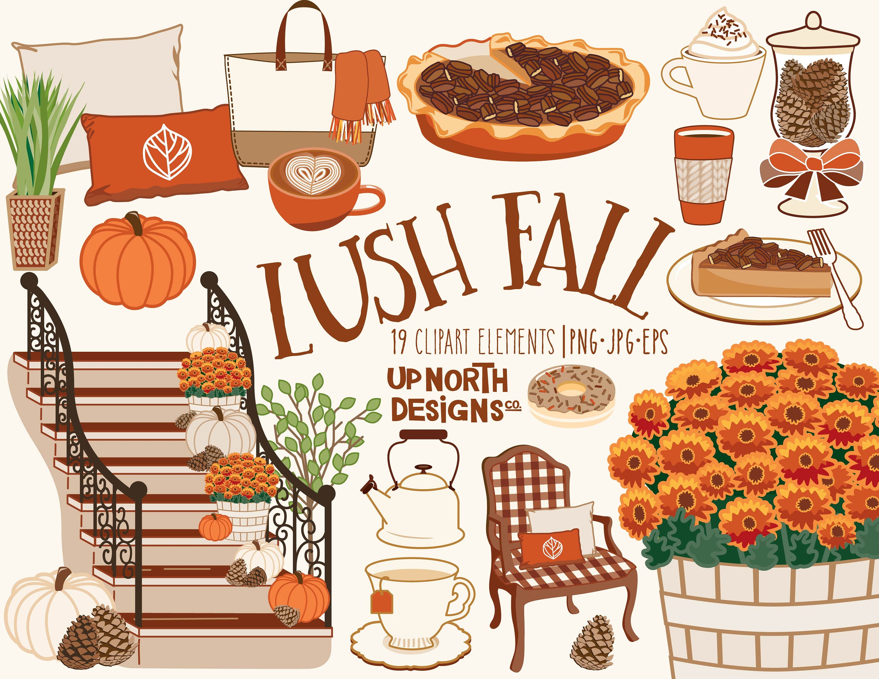 Lush Fall Clipart Set Includes Chrysanthemums and Pecan Pie Etsy