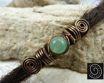 Dreadlocks pearl bronze, green aventurine dread jewelry, rasta pearl, gift for dreaddies