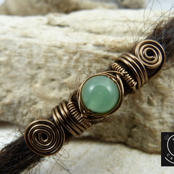 Bronze dreadlock bead, green aventurine dreadlock jewelry, Rasta bead, gift for dreadlock lovers