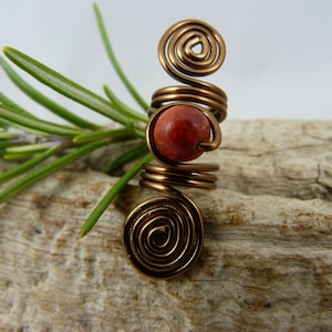 Dread jewelry, red coral, dread bead, Rasta jewelry, dreadlock jewelry made of bronze-colored wire with real pearl made of red coral