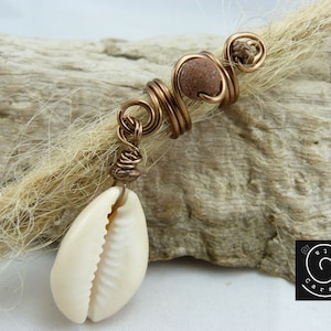 Dreadlock jewelry cowrie shell, bronze, lava bead, dread bead shell