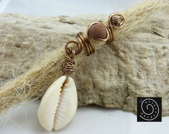 Dreadlock jewelry cowrie shell, bronze, lava bead, dreadbead shell