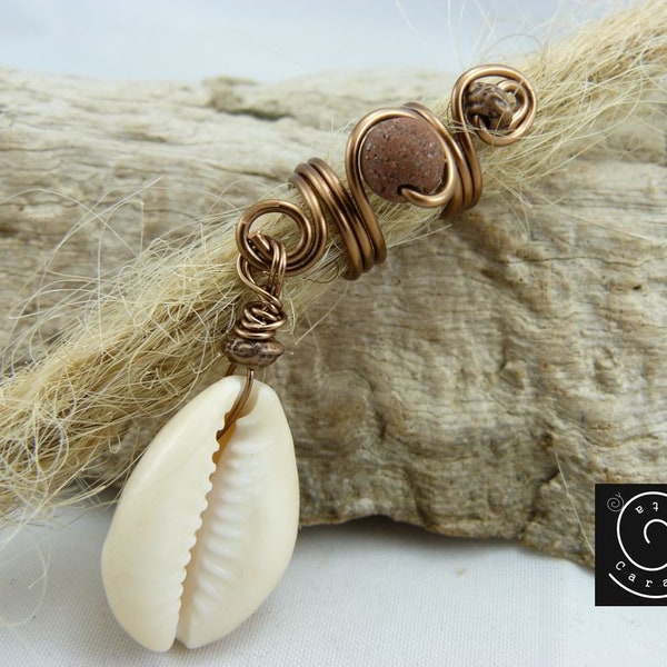 Dreadlock jewelry cowrie shell, bronze, lava bead, dreadbead shell