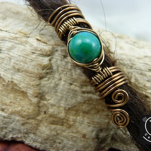 Dread jewelry antique bronze with large chrysocolla pearl