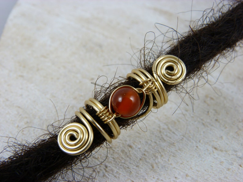 Dreadlock jewelry Carnelian gold Dreadperle dread jewelry Crystal bead