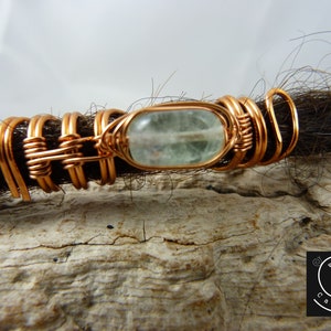 Flourite green dreadlocks jewelry made of copper wire, gift dreads, large dread jewelry with rectangular gemstone bead, crystal dread jewelry
