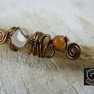 Dread jewelry, bronze, moonstone, jasper, wire wrapped dreadlocks pearl, Rasta jewelry, braids