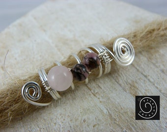 Dread jewelry Dread beads "Pink" Rasta Swirls Rose Quartz Rhodonite