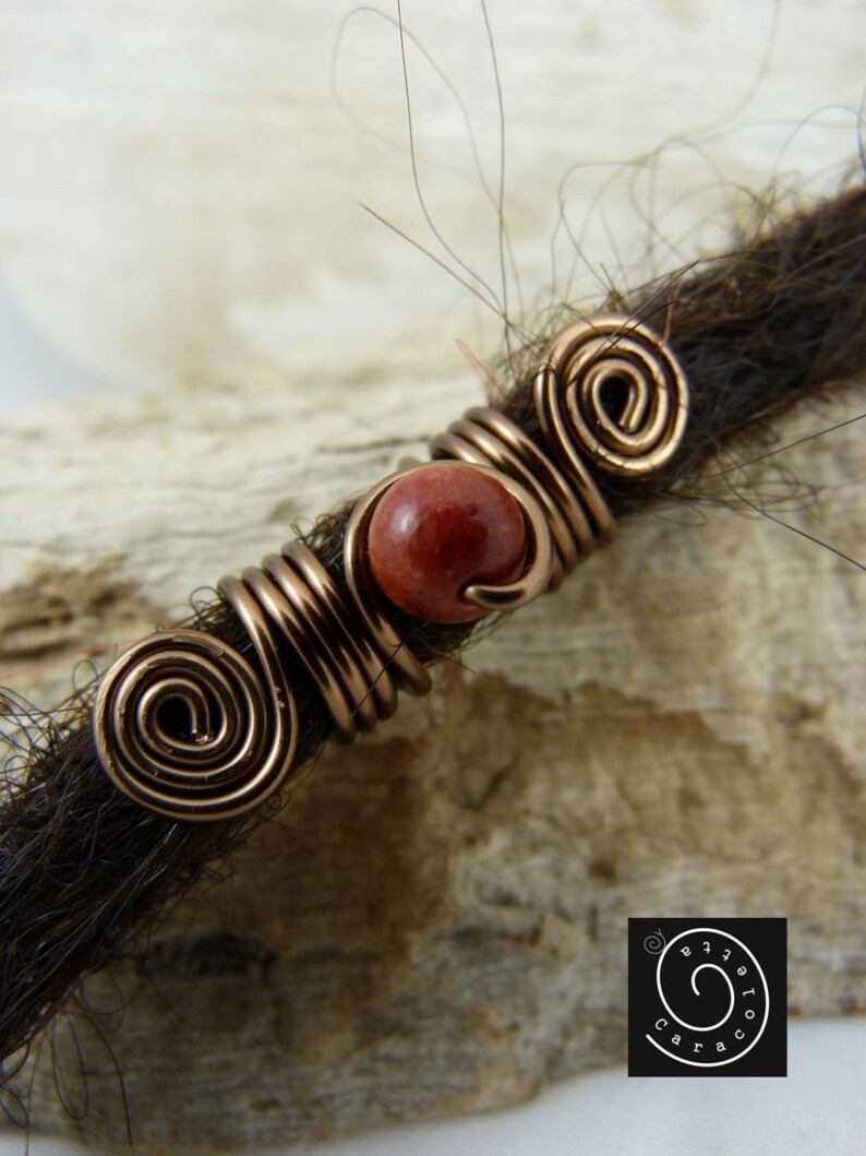 Dreadschmuck Dreadlockschmuck from Bronze wire with real pearl of red coral Dreadperle Rast ash Muck Red Coral