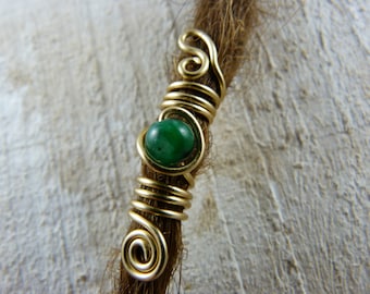 Dreadlock jewelry, gold, green prase bead, Fairy Dreadbead, Rasta jewelry