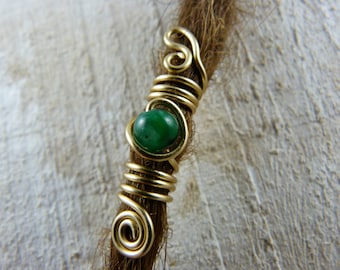 Dreadschmuck, gold, grüne Prasemperle, Fairy Dreadbead, Rastaschmuck