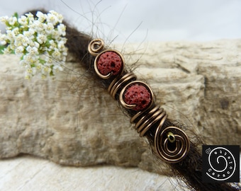 Dreadlocks Schmuck rote Lavaperlen,Dreadperle bronze mit Lavaperlen, Rasta Schmuck rot, Geschenk für Dreadfreundin