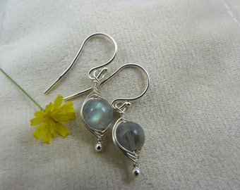 Earrings 925 silver, earrings labradorite, earrings wirewrapped labradorite beads, gift for girlfriend