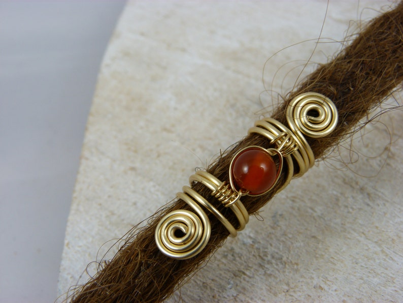 Dreadlock jewelry Carnelian gold Dreadperle dread jewelry Crystal bead