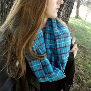 Cozy Blues Plaid Infinity Scarf