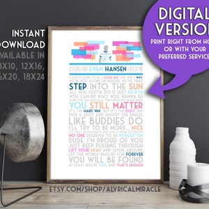 DIGITAL Dear Evan Hansen Musical Quote Print -- Theater Poster with Quotes Wall Art / Theater Gifts / Broadway Lyrics / Printable Home Decor