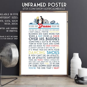 Grease Musical Quote Print-- Theater Poster with Quotes Wall Art / Movie Lovers / Theater Kid Gifts / Minimalist Decor / Broadway Lyrics
