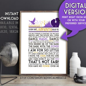 DIGITAL Labyrinth Quote Print --  Movie Poster with Quotes Wall Art / David Bowie / Movie Lyrics / Jareth and Sarah Quote / Nerd Gifts