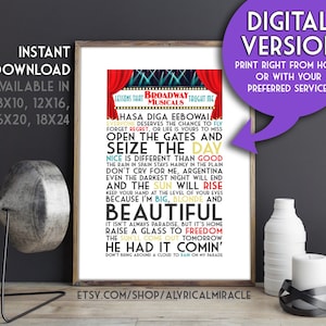 Impresión digital de citas de musicales de Broadway: póster de teatro con citas, arte de pared, regalos de teatro, letras de Broadway, decoración del hogar imprimible