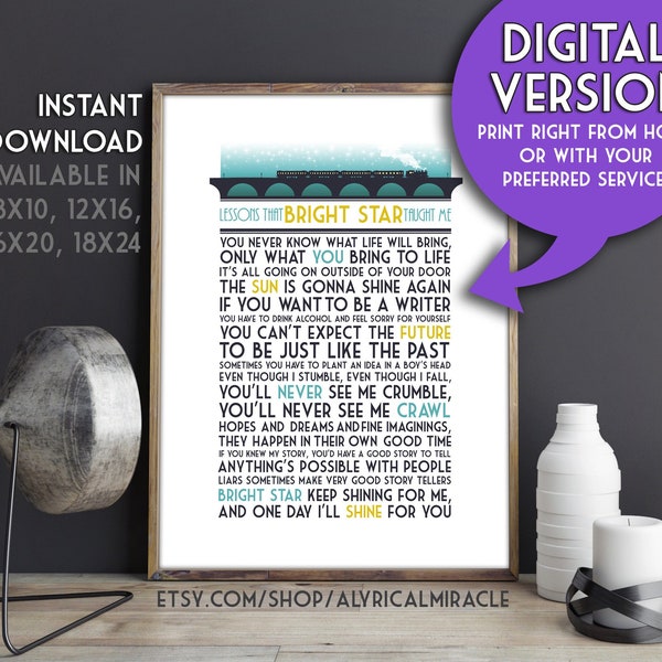 Lessons that Bright Star Taught Me (Original) -- DIGITAL Print / Wall Art / Musical Quote  / Broadway Lyrics / Musical Theater Gift