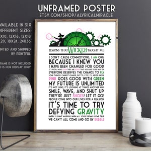 Lessons That Wicked Taught Me (Original) Print -- UNFRAMED Wall Art / Musical Theater Poster / Broadway Lyrics / Defying Gravity Quote