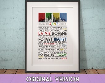 RENT Musical Quote Print-- FRAMED Theater Poster with Quotes Wall Art / Theater Kid Gifts / La Vie Boheme / Broadway Lyrics (Original)