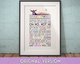 Lessons that Joseph Taught Me (Original) Print-- FRAMED Wall Art / Amazing Technicolor Dreamcoat / Musical Theater / Broadway Lyrics