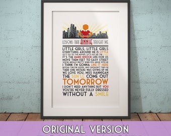 Annie Musical Quote Print -- Theater Poster With Quotes Wall Art / Musical Theater Gift / Framed Home Decor / Broadway Lyrics (Original)
