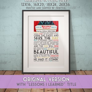Lecciones que los musicales de Broadway me enseñaron Imprimir-- Arte de pared FRAMED / Regalo de teatro musical / Letras de Broadway / Cartel de musicales