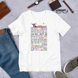 Joseph Musical Unisex T-Shirt -- Zitat Shirt / Erstaunlicher Technik Traummantel / Theater Kinder Geschenke / Broadway Songtexte / Minimalistisches Kleid