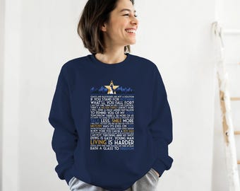 Sudadera de cuello redondo Hamilton: suéter de teatro musical con citas, regalo para niños nerds de teatro, ropa para amantes del cine, letras de canciones de Broadway