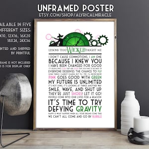 Wicked Musical Quote Print -- Theater Poster with Quotes Wall Art / Musical Theater Gifts / Defying Gravity / Broadway Lyrics (Original Ver)