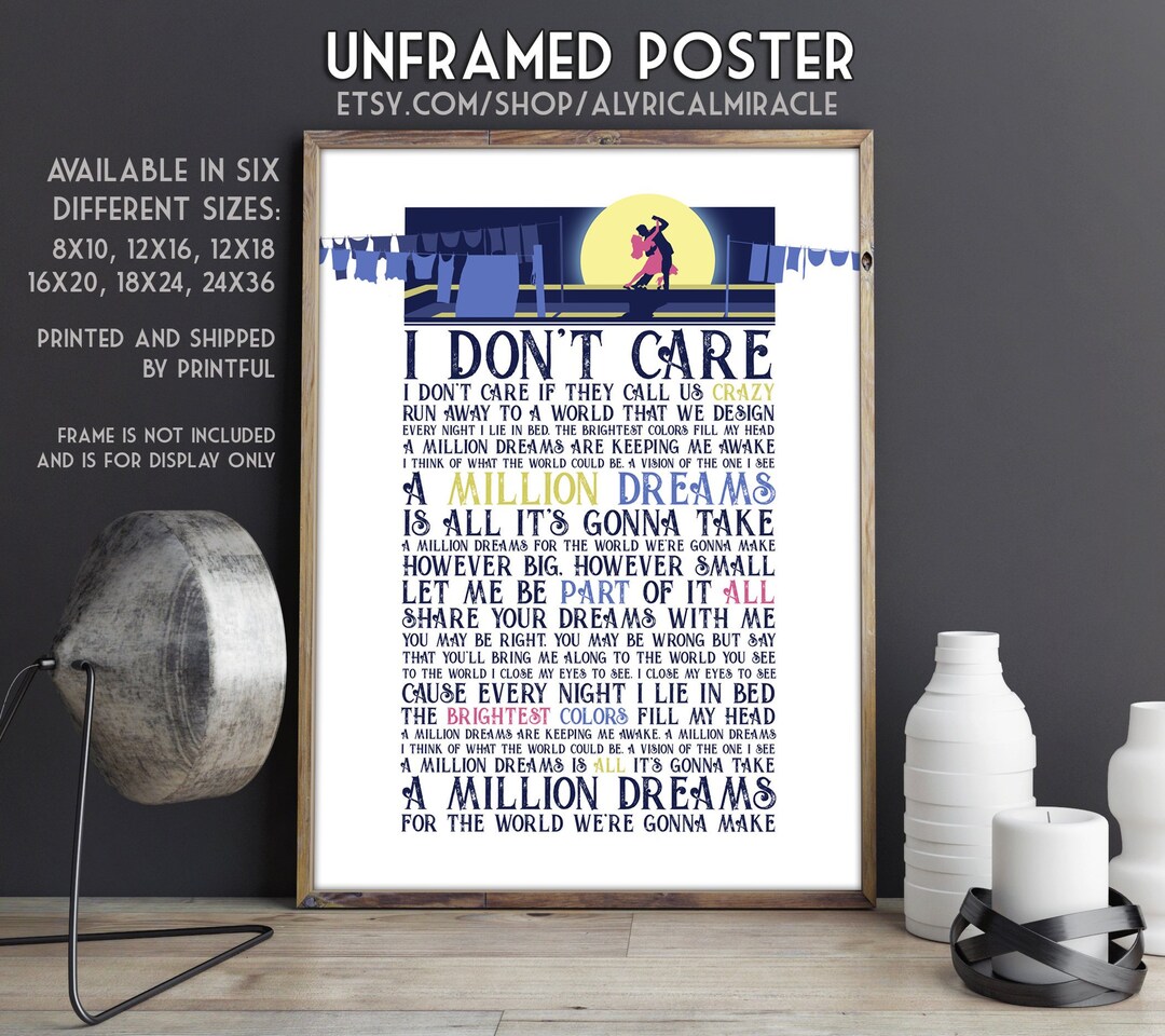 A Million Dreams -- UNFRAMED Typography Print / Greatest Showman / Wall ...