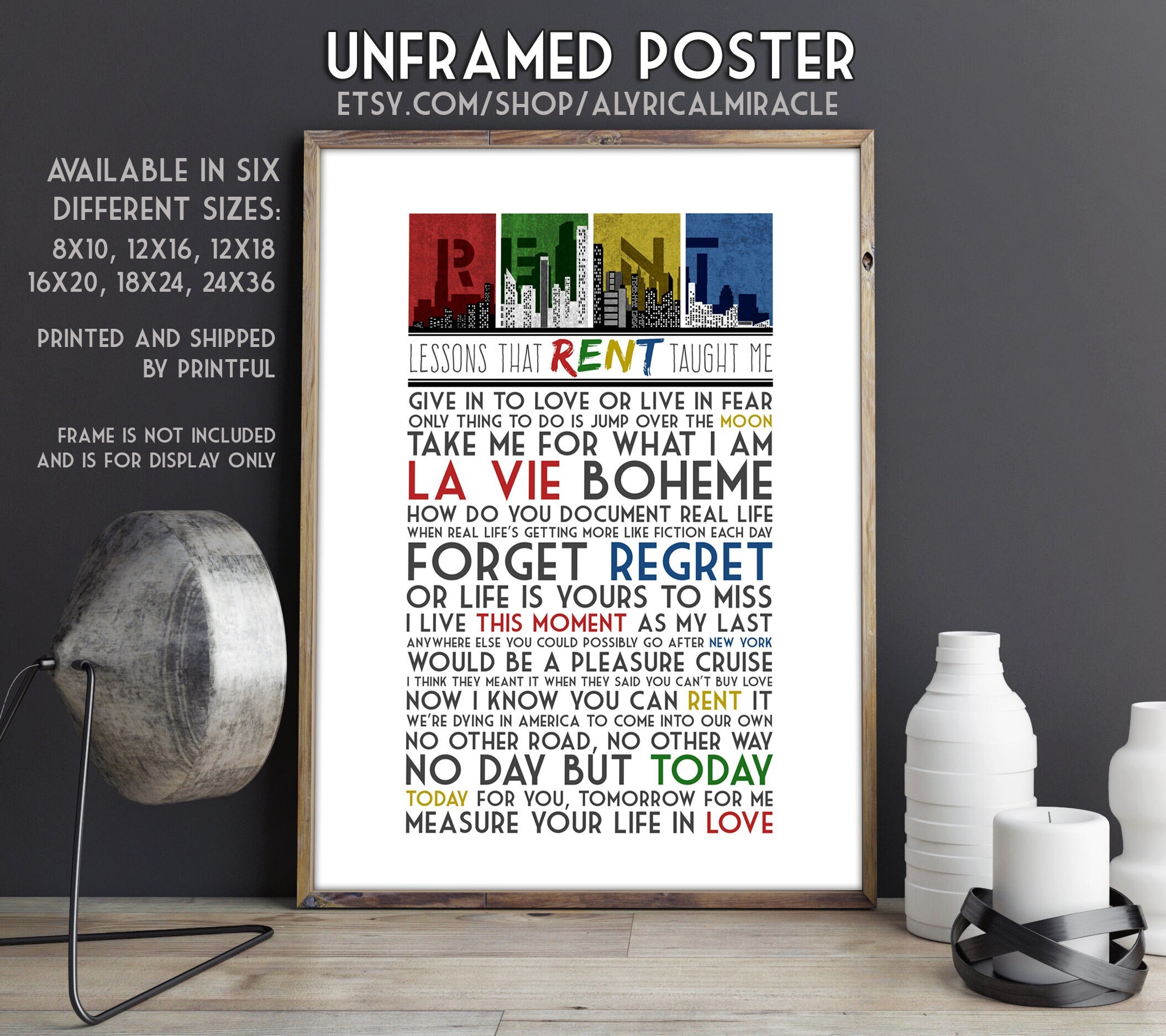 RENT Musical Quote Print -- Musical Theater Poster With Quotes Wall Art / Theater Kid Gifts / Broadway Lyrics / Lessons (Original Ver.)