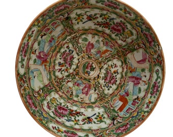 Rose Medallion Chinese Porcelain Antique Bowl 8"