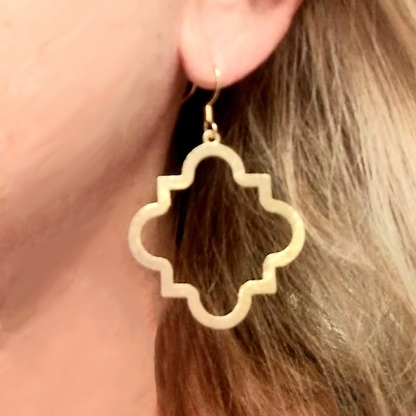 Brushed gold or silver quatrefoil earrings