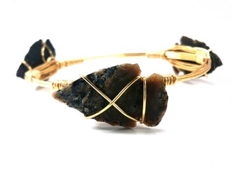 Arrowhead bangle bracelet**Bourbon and Bowties Inspired bracelet**wire wrapped bangle bracelet**stone bangle*native american bangle bracelet