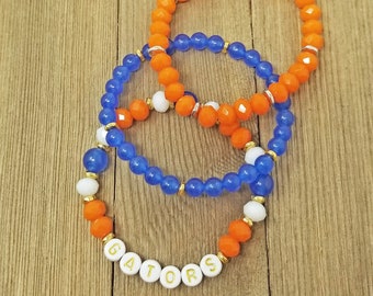 University of Florida  word bracelet set of 3 stretch bracelets, GATOR bracelets, UF gameday jewelry, orange and blue bracelets