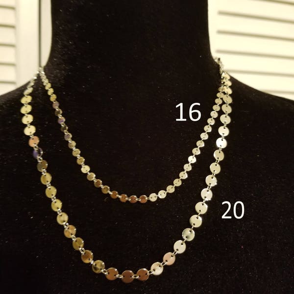 Sequin chain necklace, square chain necklace adjustable necklace, disc chain necklace, chevron chain layering necklace, 12-20 inch