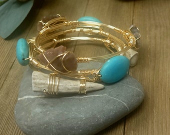 Antler bangle, arrowhead bangle and turquoise bracelet set/stackable bracelets/bourbon and bowties inspired/western bangle bracelet set of 3