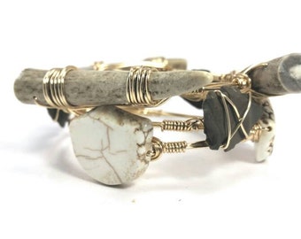 Deer antlers, agate arrowheads, and howlite set of 3 bangle bracelets, bourbon and bowties inspired bracelets