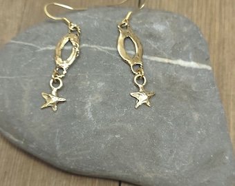 Rustic hammered gold star earrings