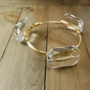 Large clear crystal bangle bracelet, Bourbon and bowties inspired wire wrapped bangle bracelet, Crystal bracelet