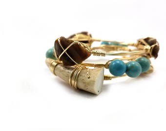 Antler bangle, arrowhead bangle and turquoise bracelet set/western bangle bracelet set of 3/stackable bracelets/bourbon and bowties inspired