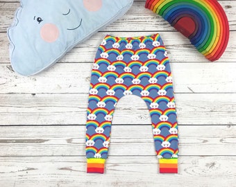 Blue Rainbow & Cloud Baby Slim Leg Harem Pants - Baby Harem Pants - Toddler Harem Pants - Kids Harem Pants - Rainbow Baby Leggings