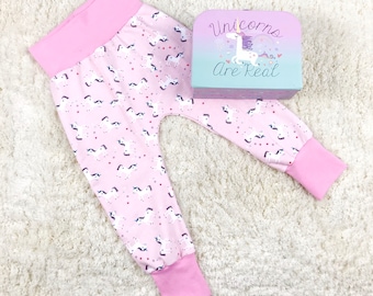 Pink Unicorn Baby Cuff Waist Harem Pants - Baby Harem Pants - Toddler Harem Pants - Kids Harem Pants